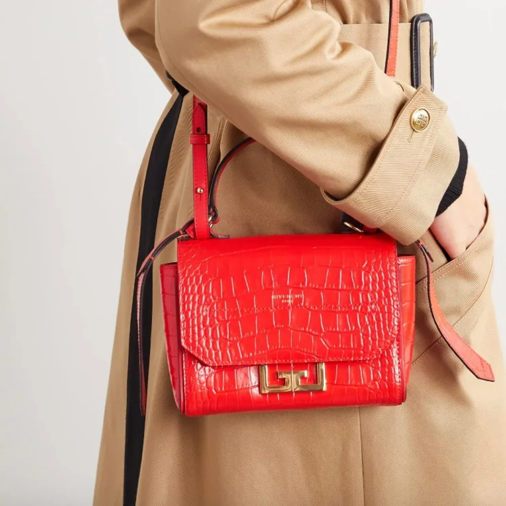 Givenchy Eden Top Handle Bag Crocodile Embossed Leather Mini Red - Picture 1 of 12